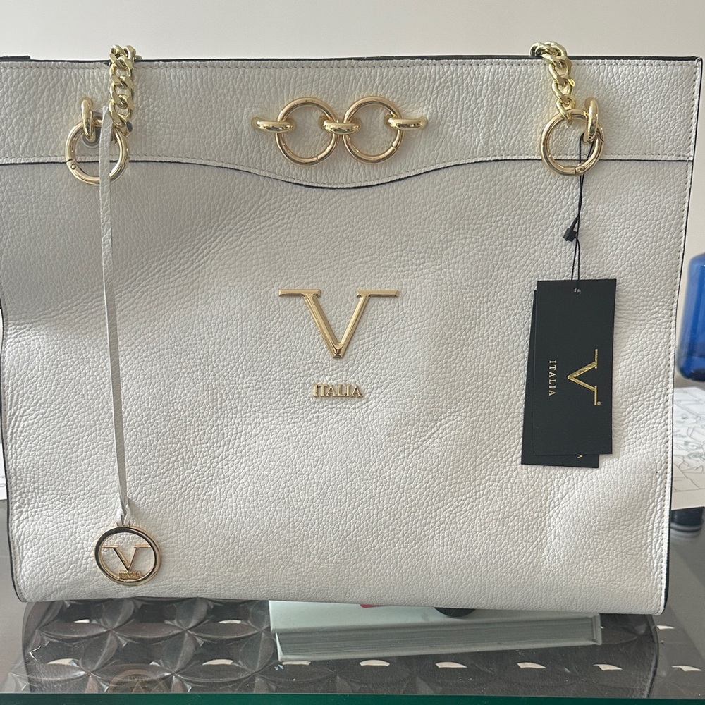 V Italia White and Gold Women's Bag
